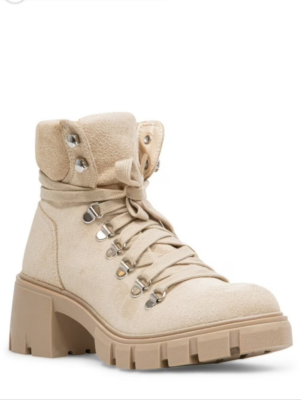 Steve Madden Hint Beige Suede Lace-Up Chunky Heel Boot